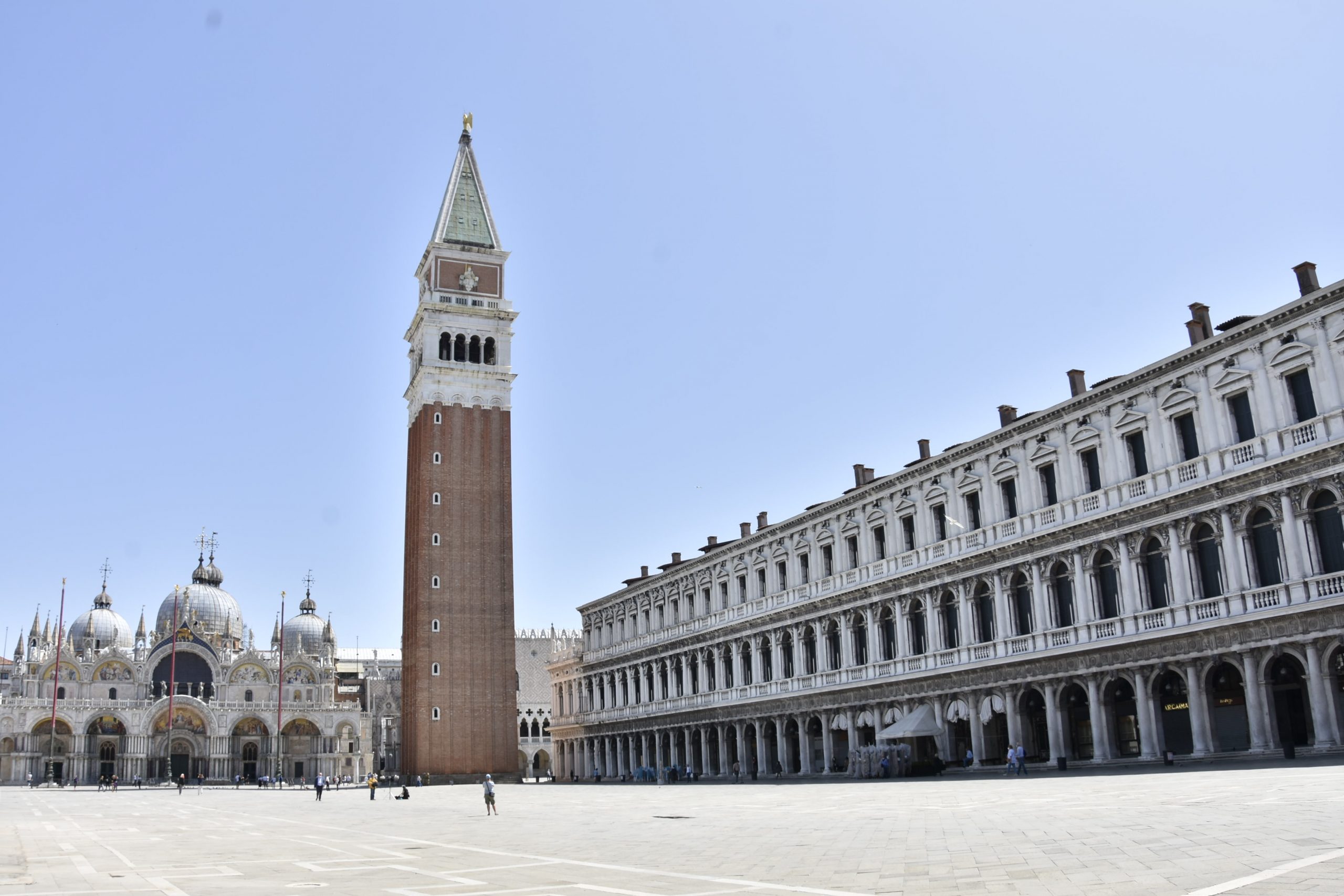 Empty San Marco square in Venice with blue sky
